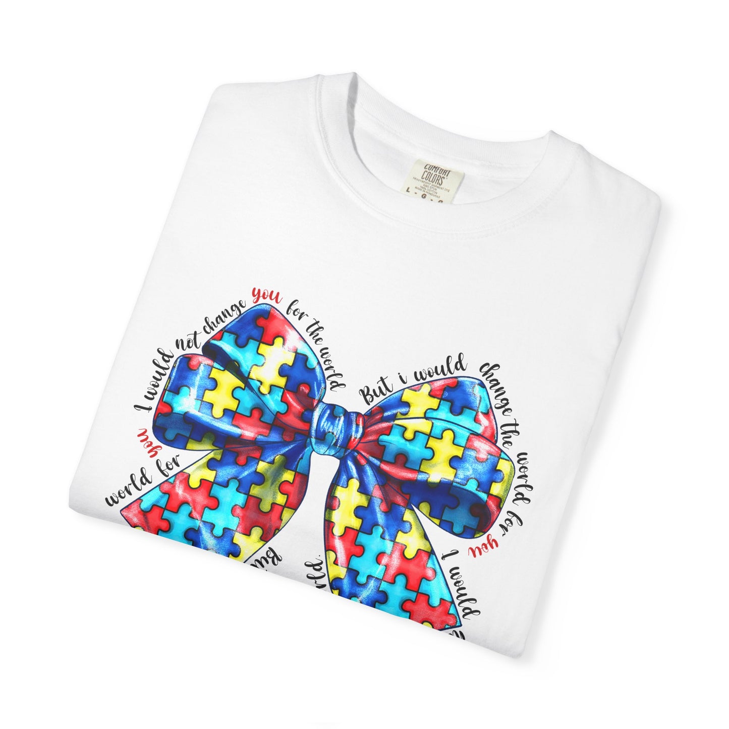Colorful Puzzle Bow T-Shirt, Autism Awareness Tee, Unisex Comfort T-Shirt, Gift for Her, Gift for Him