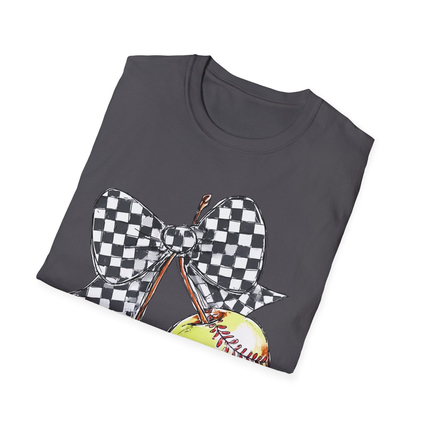 Softball Bow Unisex T-Shirt, Softball Mom Gift, Sporty Graphic Tee, Casual Wear, Team Spirit Shirt