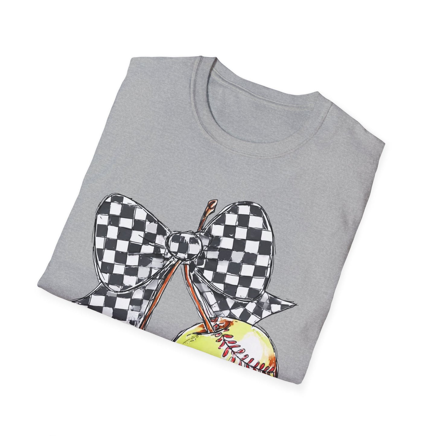 Softball Bow Unisex T-Shirt, Softball Mom Gift, Sporty Graphic Tee, Casual Wear, Team Spirit Shirt