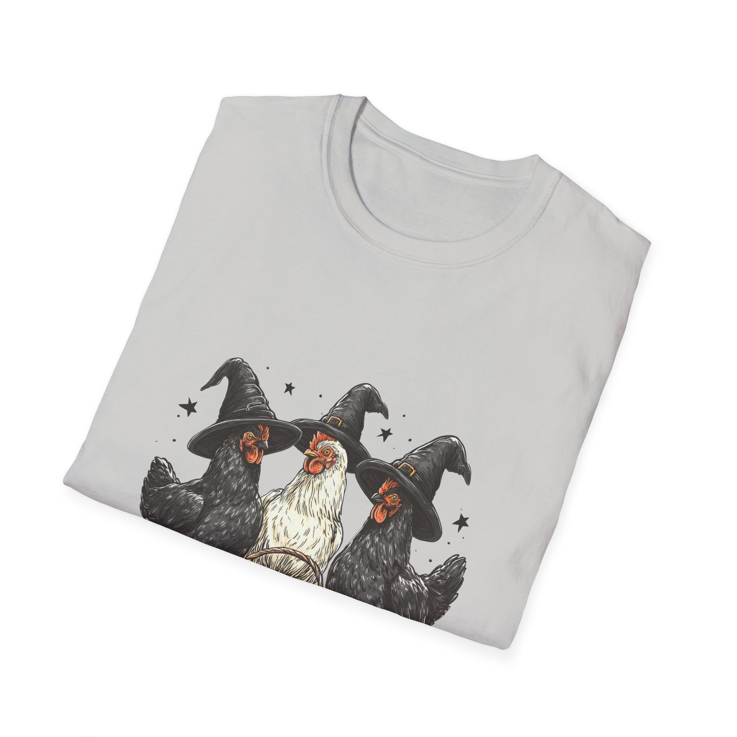 Halloween Witch Chickens Unisex Softstyle T-Shirt, Cute Fall Tee, Halloween Costume Shirt, Spooky Fun Apparel, Gift for Chicken Lovers