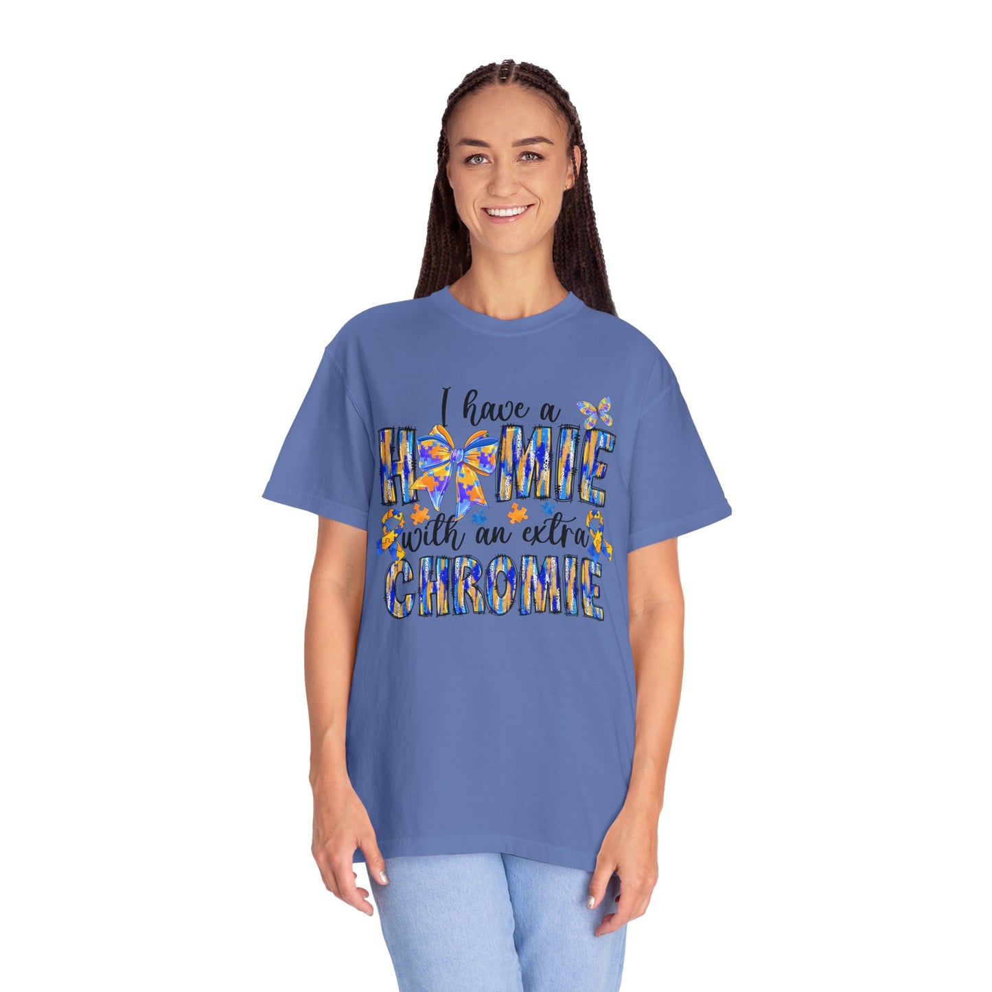 Colorful Unisex T-Shirt: "I Have a Homie with an Extra Chromie" - Gift for Friends, Pride, Inclusive Fashion, BFF Gifts, Celebratory Attire
