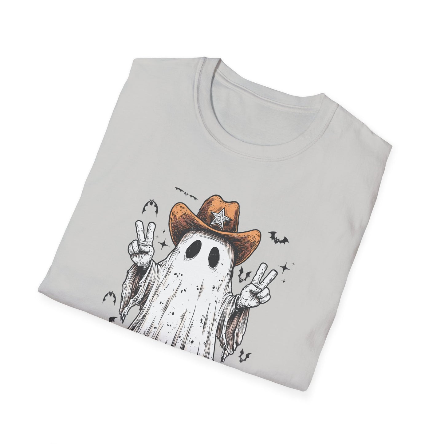 Ghost Cowboy Unisex Softstyle T-Shirt | Fun Halloween Tee, Casual Wear, Gift for Friends, Unique Halloween Costume, Spooky Vibes