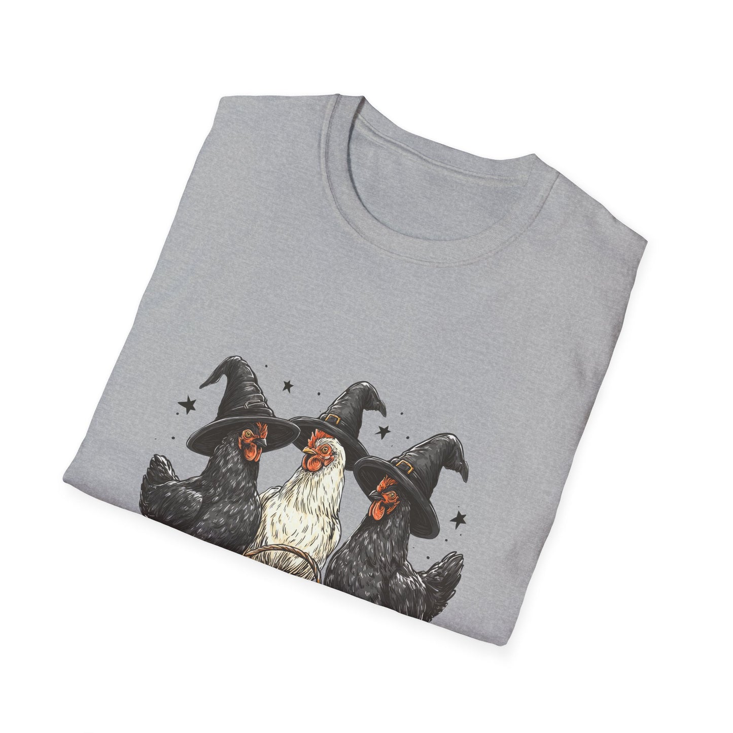 Halloween Witch Chickens Unisex Softstyle T-Shirt, Cute Fall Tee, Halloween Costume Shirt, Spooky Fun Apparel, Gift for Chicken Lovers