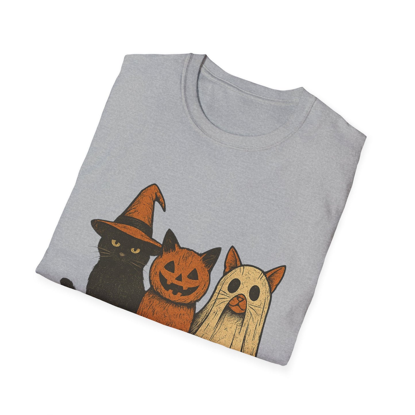 Halloween Cat & Dog T-Shirt, Unisex Softstyle Tee, Fall Apparel, Cute Pet Shirt, Casual Halloween Outfit, Animal Lover Gift