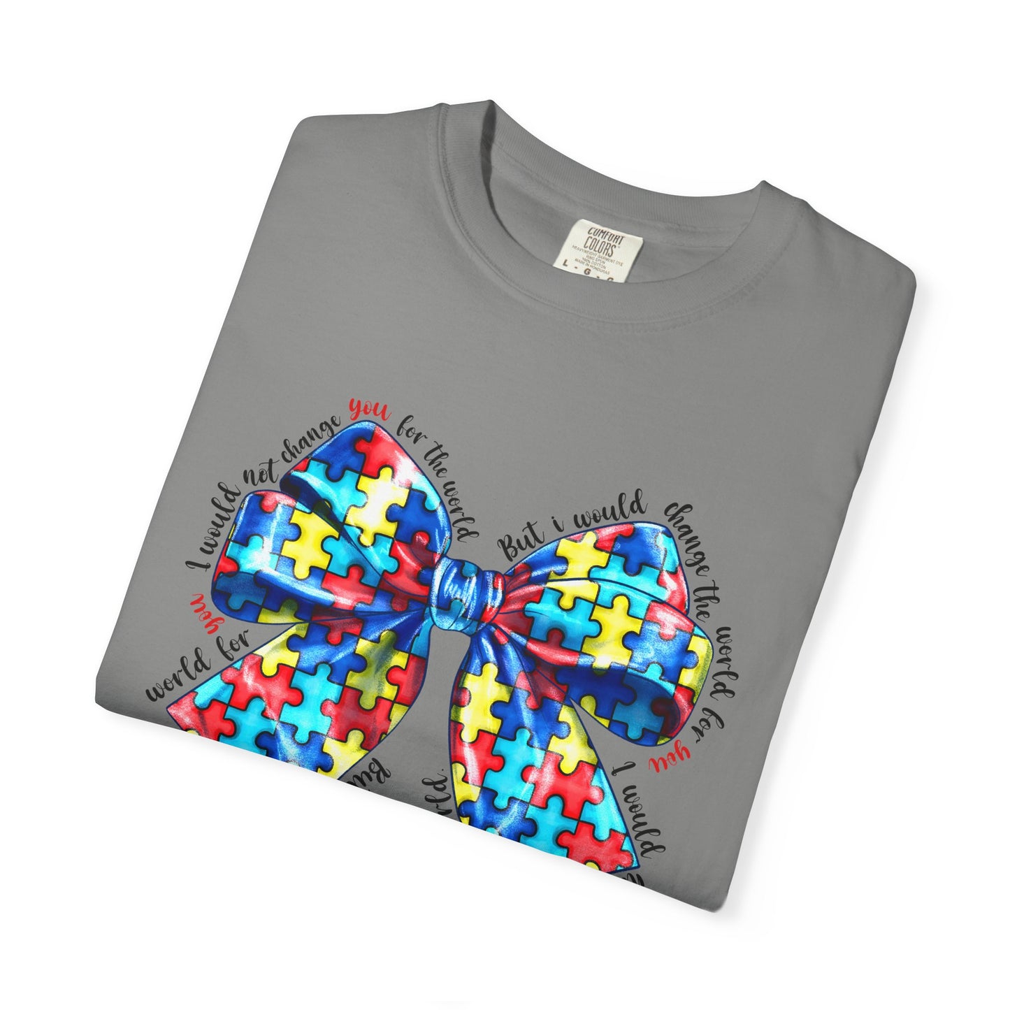 Colorful Puzzle Bow T-Shirt, Autism Awareness Tee, Unisex Comfort T-Shirt, Gift for Her, Gift for Him