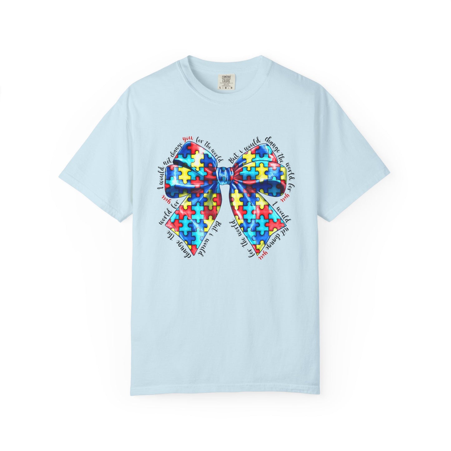 Colorful Puzzle Bow T-Shirt, Autism Awareness Tee, Unisex Comfort T-Shirt, Gift for Her, Gift for Him