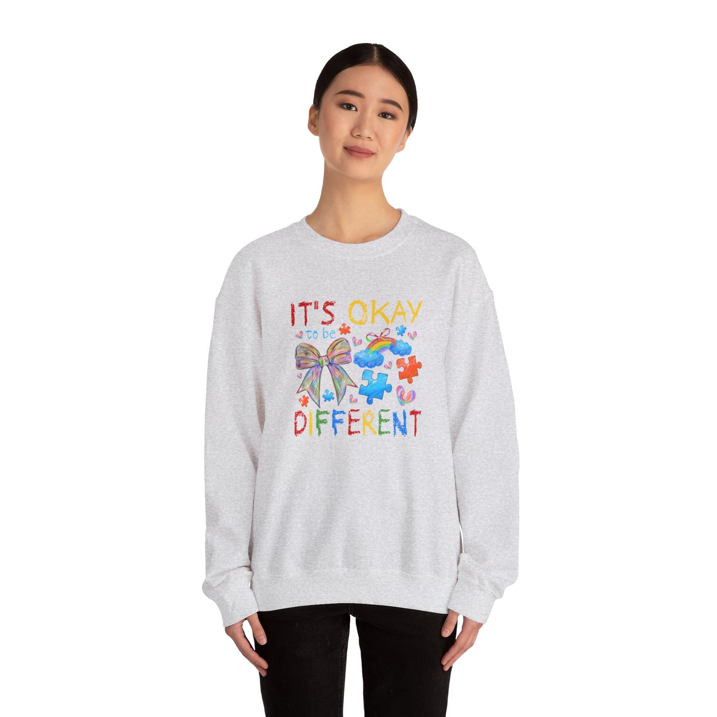 Inclusive Rainbow Crewneck Sweatshirt, Unisex Adult Apparel, Gift for Kids, Autism Awareness, Cozy and Colorful Sweatshirt