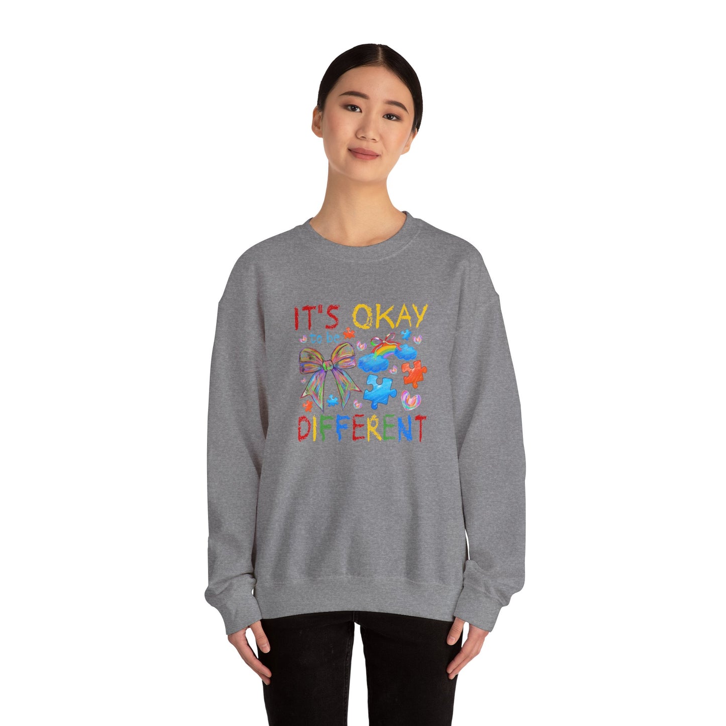 Inclusive Rainbow Crewneck Sweatshirt, Unisex Adult Apparel, Gift for Kids, Autism Awareness, Cozy and Colorful Sweatshirt