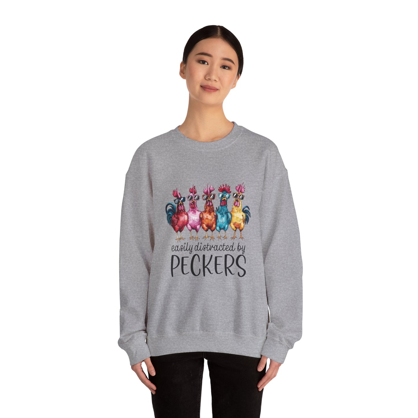 Easily Distracted by Peckers Crewneck Sweatshirt | Funny Gift, Cozy Apparel, Chicken Lover Hoodie, Humor Sweatshirt, Farmhouse Fashion