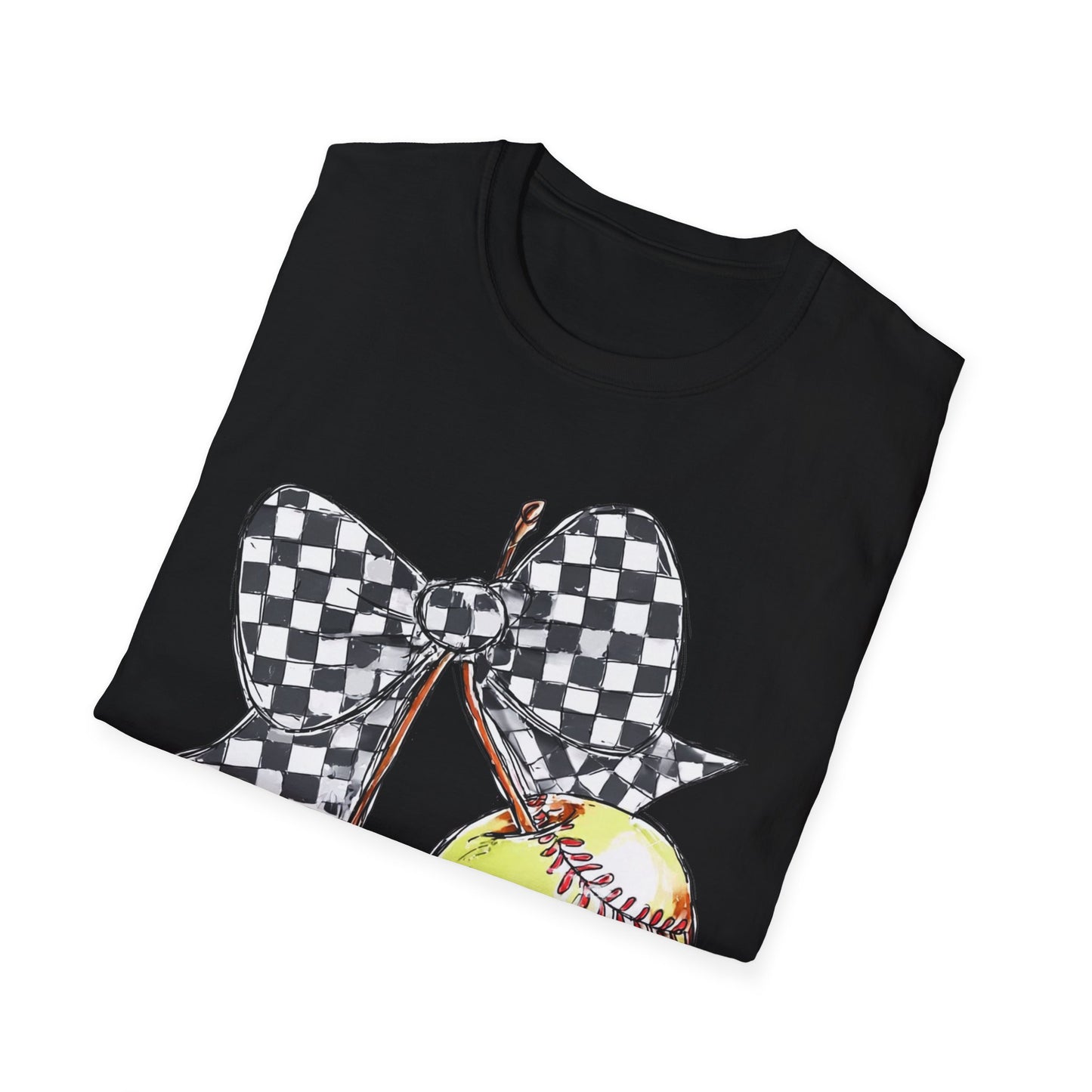 Softball Bow Unisex T-Shirt, Softball Mom Gift, Sporty Graphic Tee, Casual Wear, Team Spirit Shirt