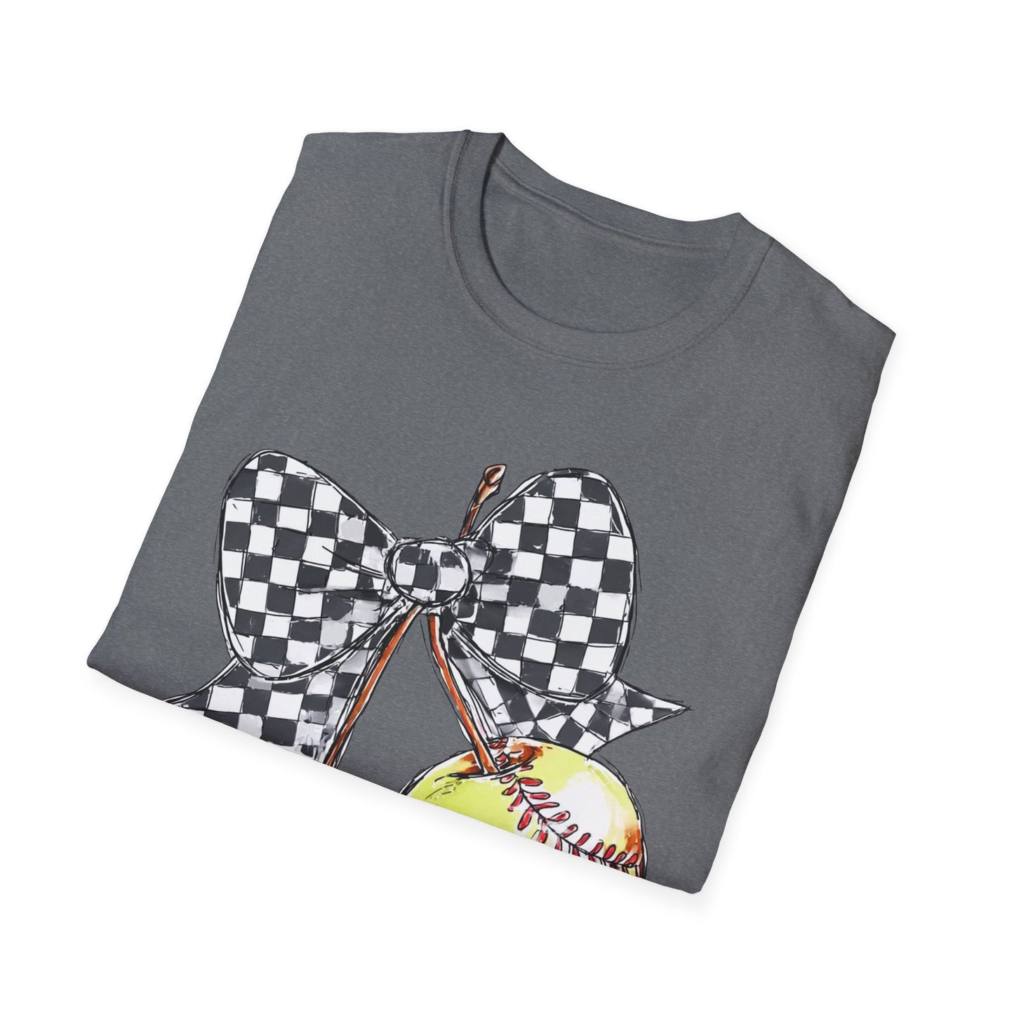 Softball Bow Unisex T-Shirt, Softball Mom Gift, Sporty Graphic Tee, Casual Wear, Team Spirit Shirt