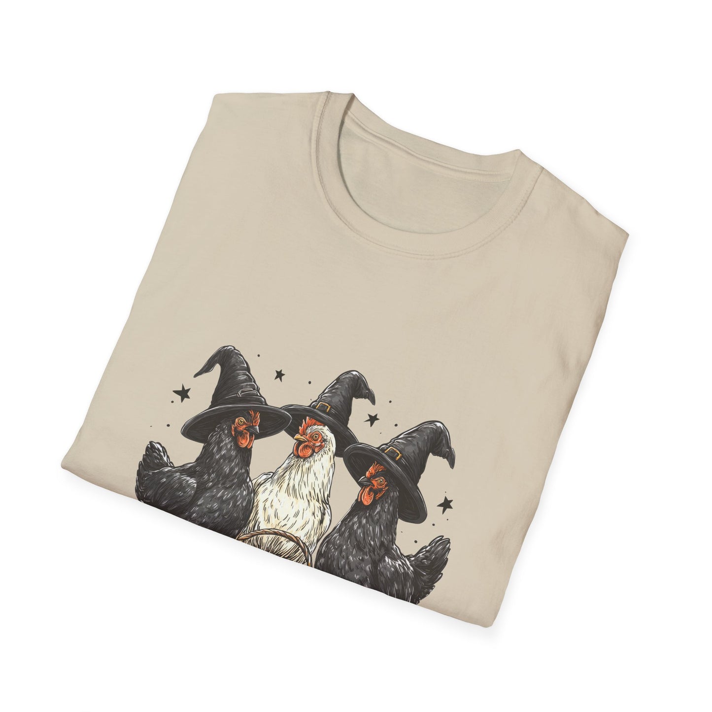 Halloween Witch Chickens Unisex Softstyle T-Shirt, Cute Fall Tee, Halloween Costume Shirt, Spooky Fun Apparel, Gift for Chicken Lovers