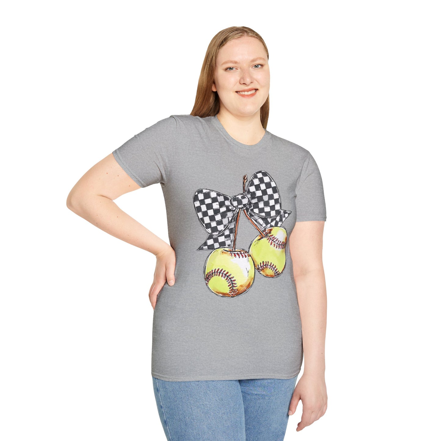 Softball Bow Unisex T-Shirt, Softball Mom Gift, Sporty Graphic Tee, Casual Wear, Team Spirit Shirt