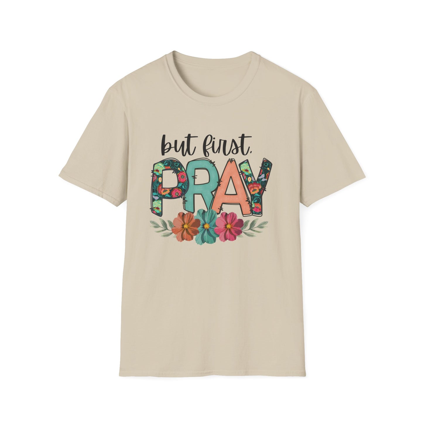 Inspirational Floral T-Shirt | But First Pray Tee, Gift for Faith, Prayer Shirt, Christian Apparel, Spring Style