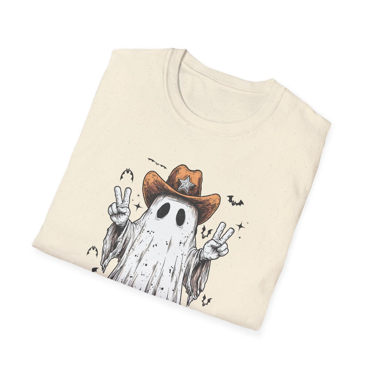Ghost Cowboy Unisex Softstyle T-Shirt | Fun Halloween Tee, Casual Wear, Gift for Friends, Unique Halloween Costume, Spooky Vibes