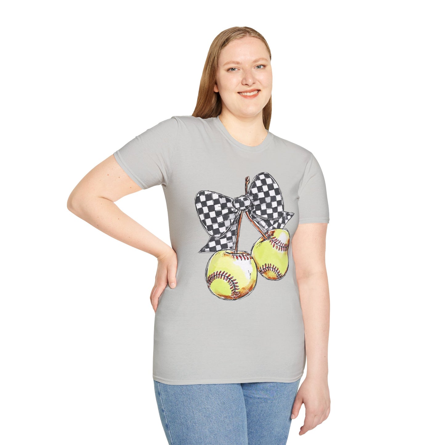 Softball Bow Unisex T-Shirt, Softball Mom Gift, Sporty Graphic Tee, Casual Wear, Team Spirit Shirt