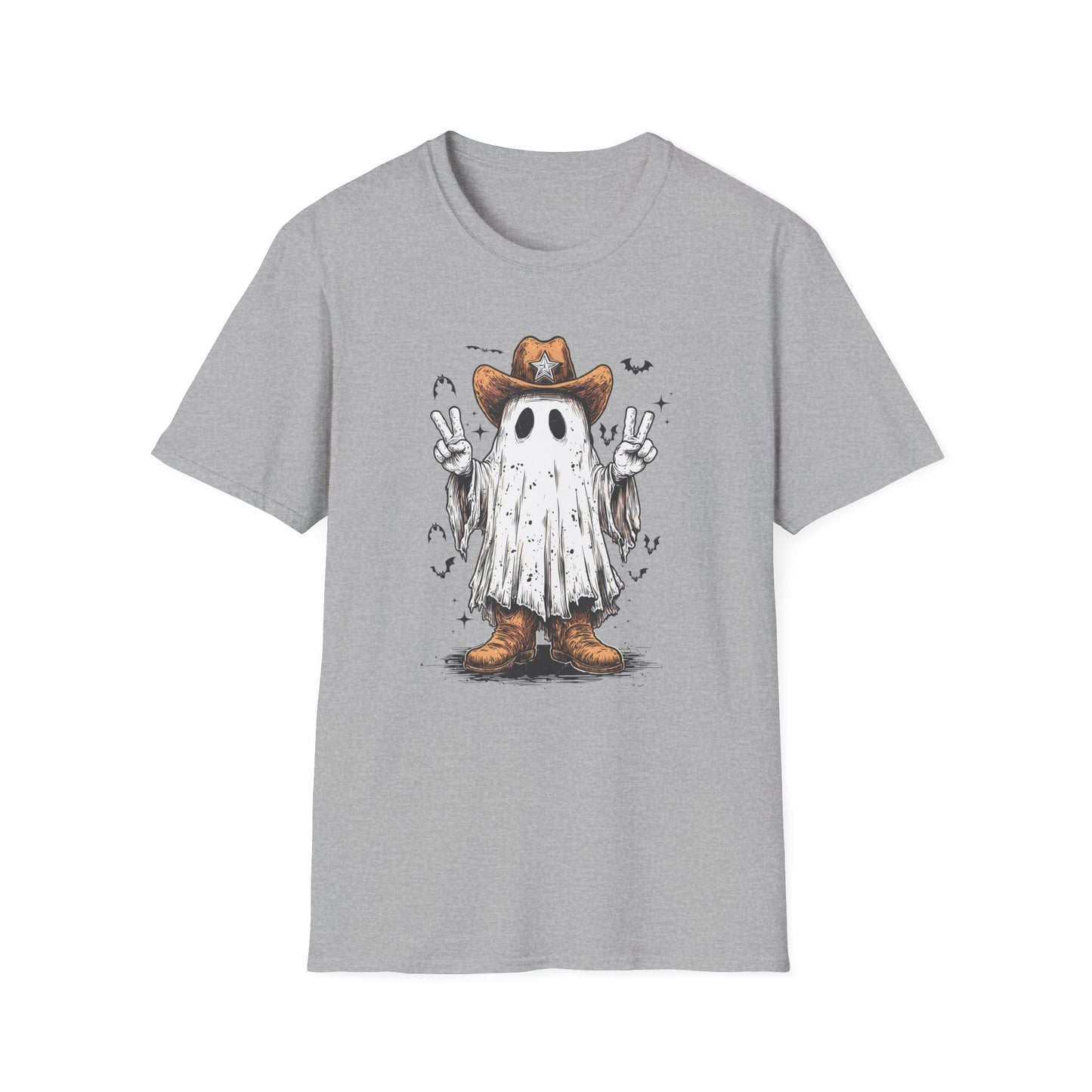 Ghost Cowboy Unisex Softstyle T-Shirt | Fun Halloween Tee, Casual Wear, Gift for Friends, Unique Halloween Costume, Spooky Vibes