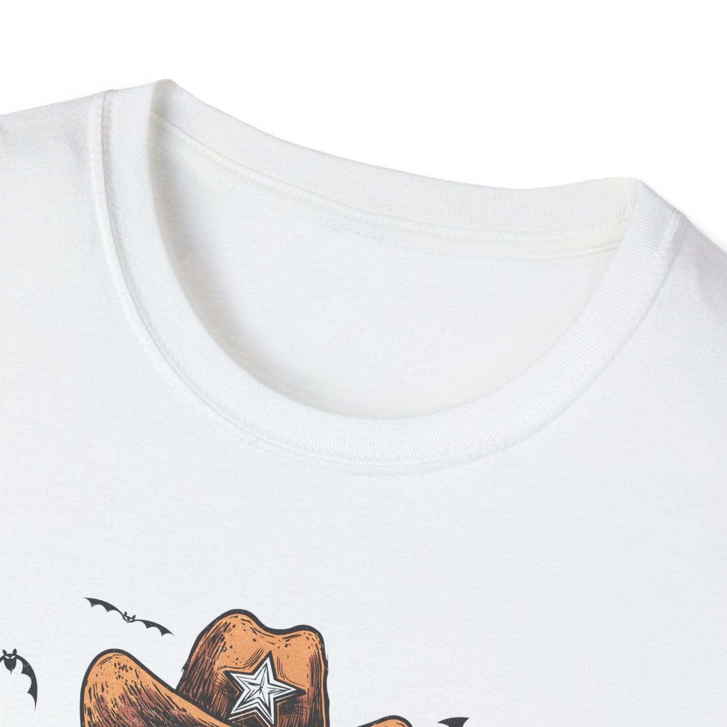 Ghost Cowboy Unisex Softstyle T-Shirt | Fun Halloween Tee, Casual Wear, Gift for Friends, Unique Halloween Costume, Spooky Vibes