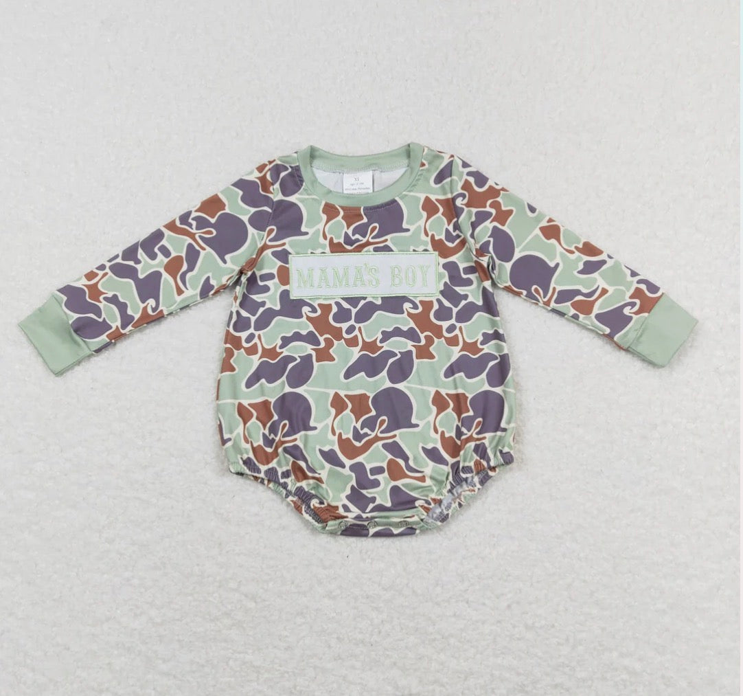 Mama's Boy Embroidery Camo Romper
