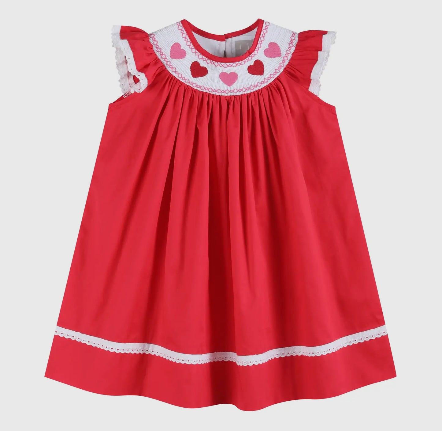 Red Heart & Lace Smocked Dress