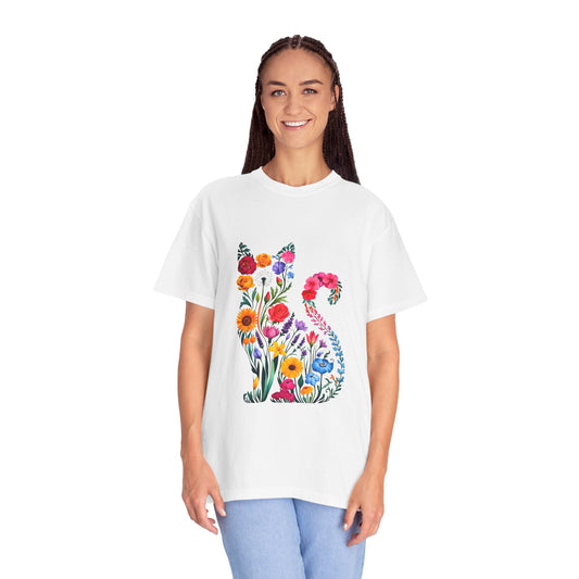 Floral Cat T-Shirt, Cute Cat Tee, Unisex Floral Shirt, Gift for Cat Lovers, Summer Fashion, Eco-Friendly Apparel
