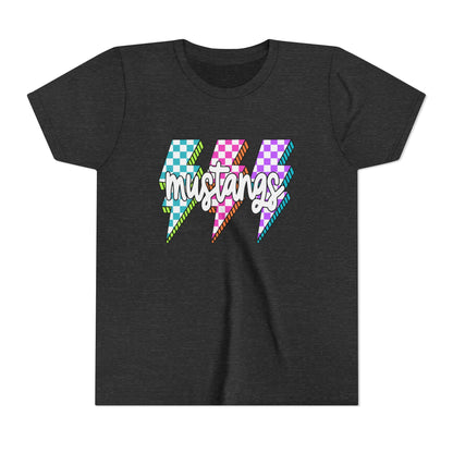 Vibrant Youth Tee - ‘Mustangs’ Graphic Short Sleeve Shirt for Kids, Perfect for Birthdays, Sports, Back to School, Gifts, and Casual Wear