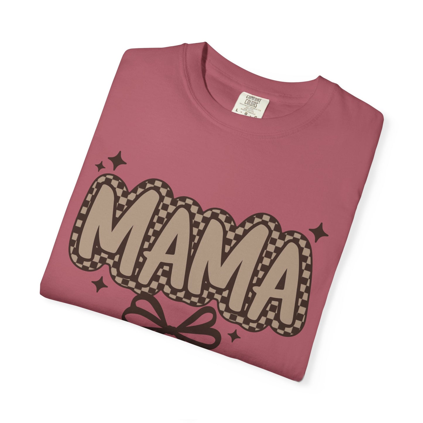 Mama Graphic T-Shirt — Retro Patch Lettering with Bow