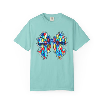 Colorful Puzzle Bow T-Shirt, Autism Awareness Tee, Unisex Comfort T-Shirt, Gift for Her, Gift for Him
