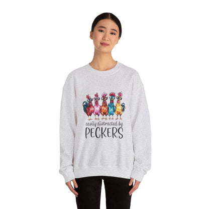 Easily Distracted by Peckers Crewneck Sweatshirt | Funny Gift, Cozy Apparel, Chicken Lover Hoodie, Humor Sweatshirt, Farmhouse Fashion