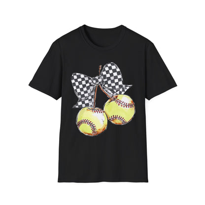 Softball Bow Unisex T-Shirt, Softball Mom Gift, Sporty Graphic Tee, Casual Wear, Team Spirit Shirt