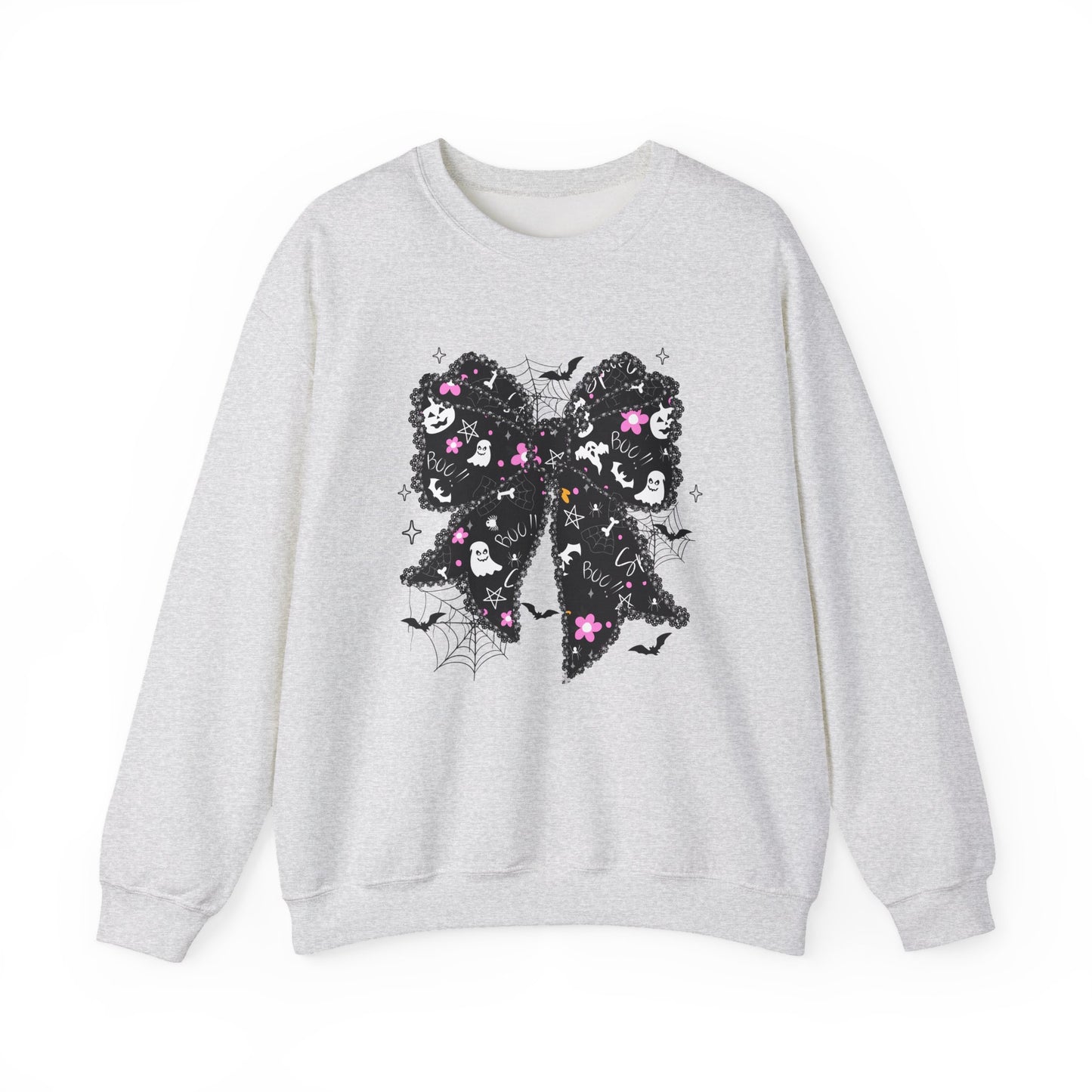 Chic Floral Bow Sweatshirt, Unisex Crewneck, Cozy Fall Fashion, Gift for Her, Perfect for Halloween & Everyday Style