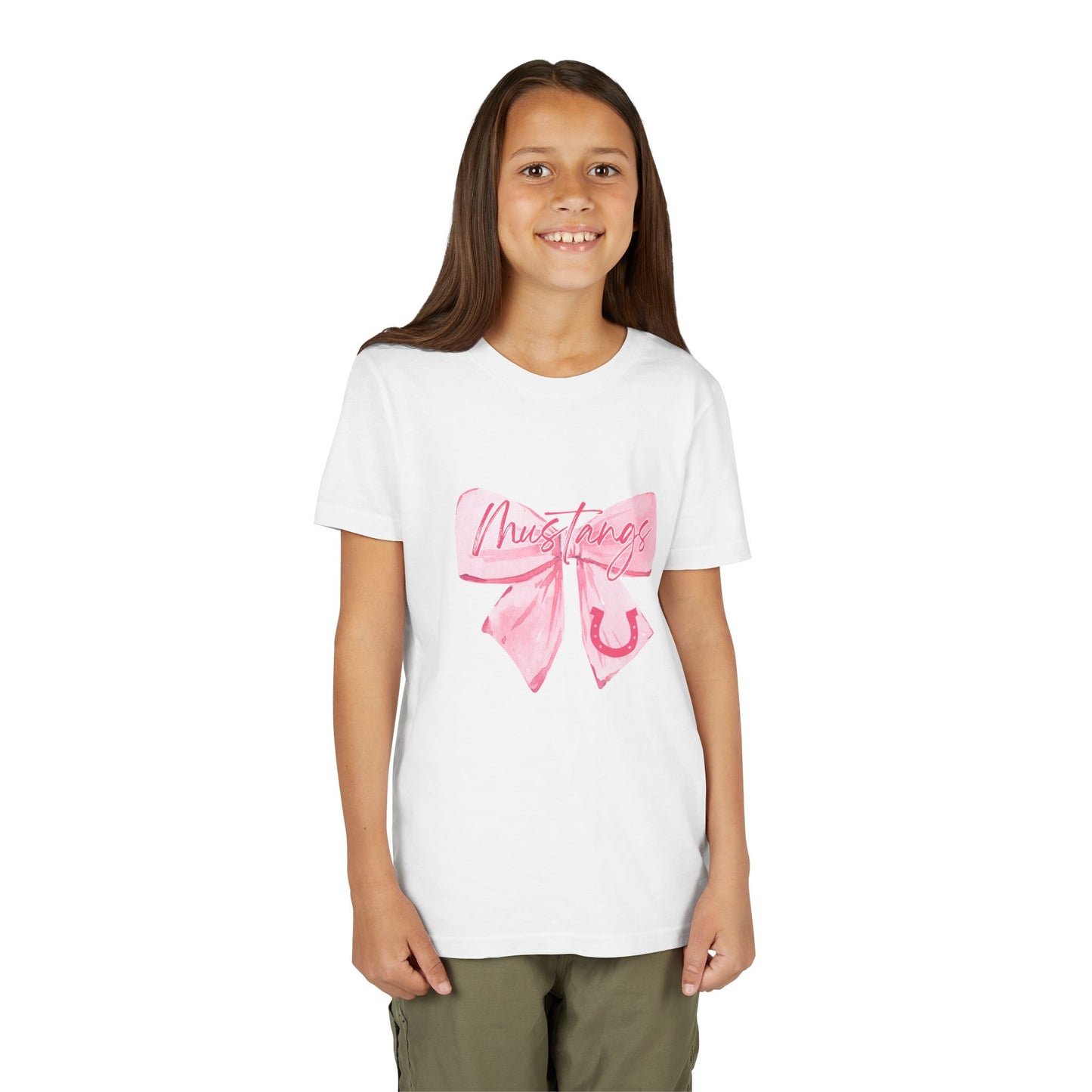 Pink Bow Mustangs Youth Tee, Perfect for Equestrian Lovers, Gift for Birthdays, Casual Wear, Rodeo Events