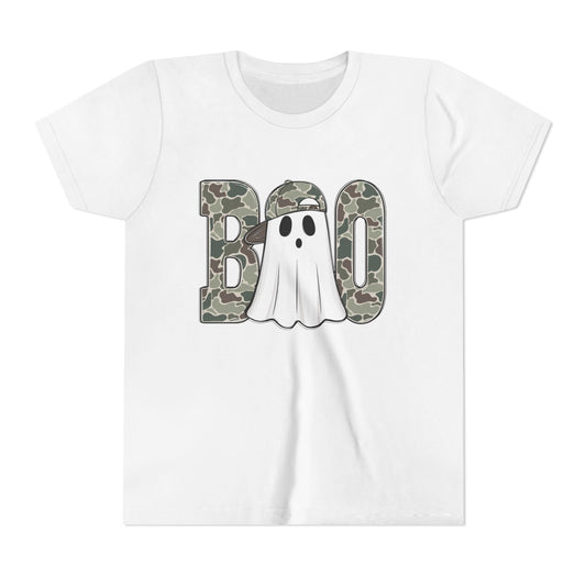 Boo Ghost Youth Tee - Perfect for Halloween, Kids Tee, Camo Ghost Shirt, Fun Casual Wear, Boys & Girls Halloween Apparel
