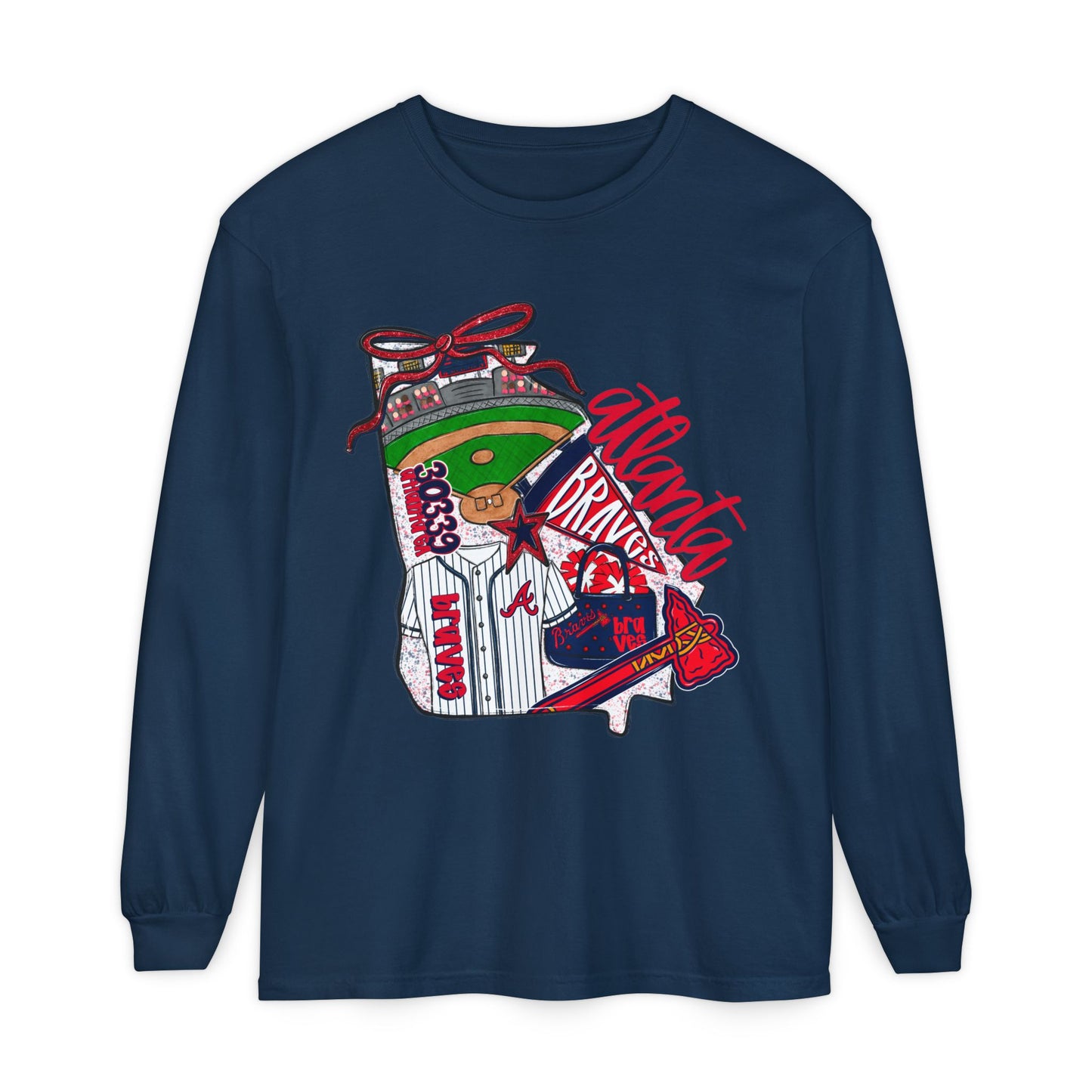 Atlanta Braves Garment-Dyed Long Sleeve T-Shirt, Baseball Fan Apparel, Team Spirit Wear, Sports Gift, Casual Outfit