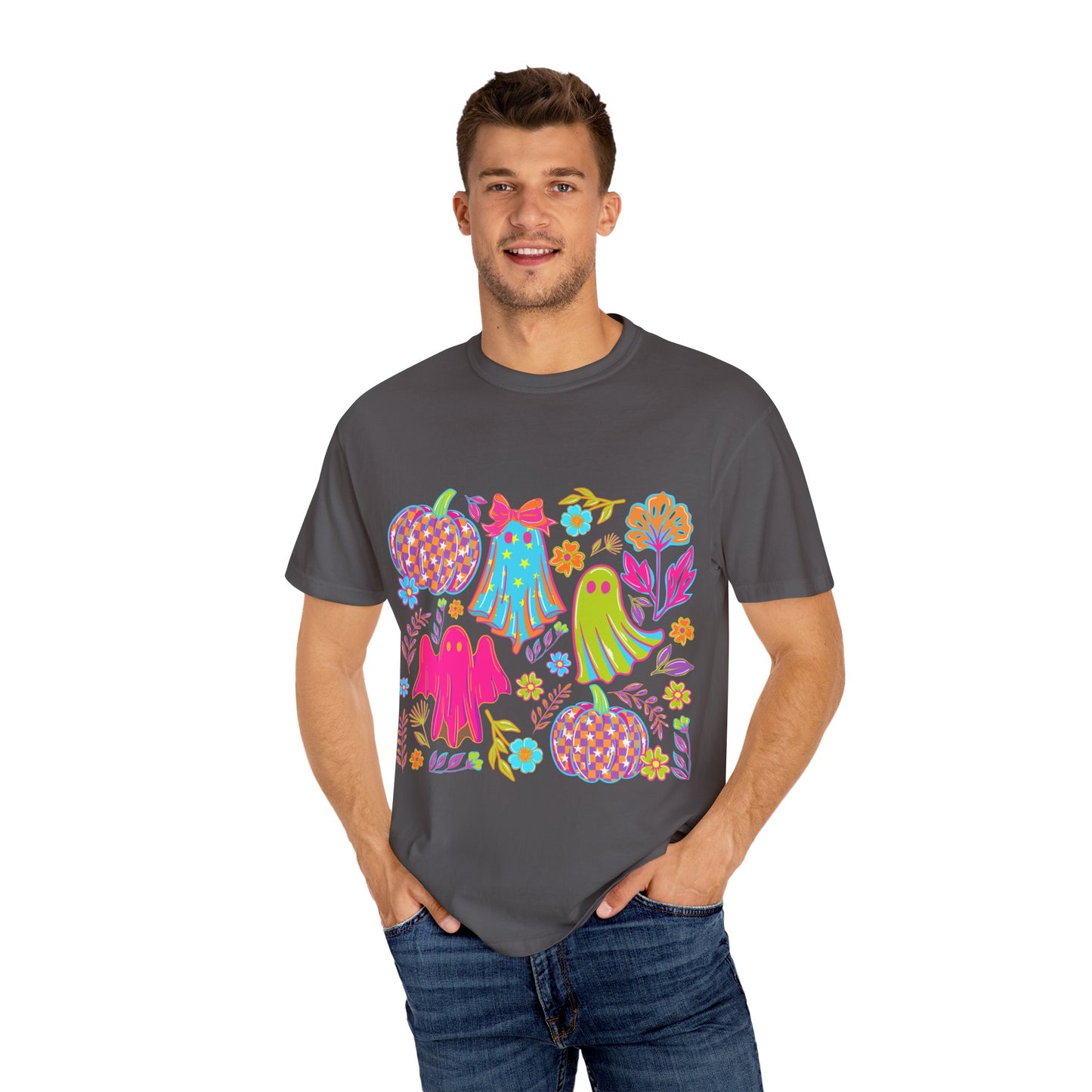 Colorful Halloween T-Shirt, Unisex Spooky Tee, Ghost & Pumpkin Design, Fall Festival Wear, Halloween Costume Alternative, Gift for [...]