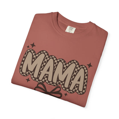 Mama Graphic T-Shirt — Retro Patch Lettering with Bow