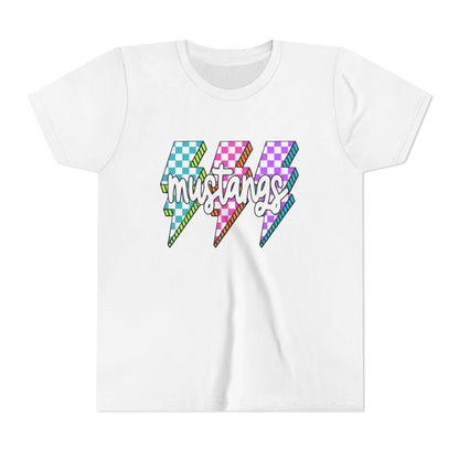 Vibrant Youth Tee - ‘Mustangs’ Graphic Short Sleeve Shirt for Kids, Perfect for Birthdays, Sports, Back to School, Gifts, and Casual Wear
