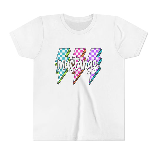 Vibrant Youth Tee - ‘Mustangs’ Graphic Short Sleeve Shirt for Kids, Perfect for Birthdays, Sports, Back to School, Gifts, and Casual Wear