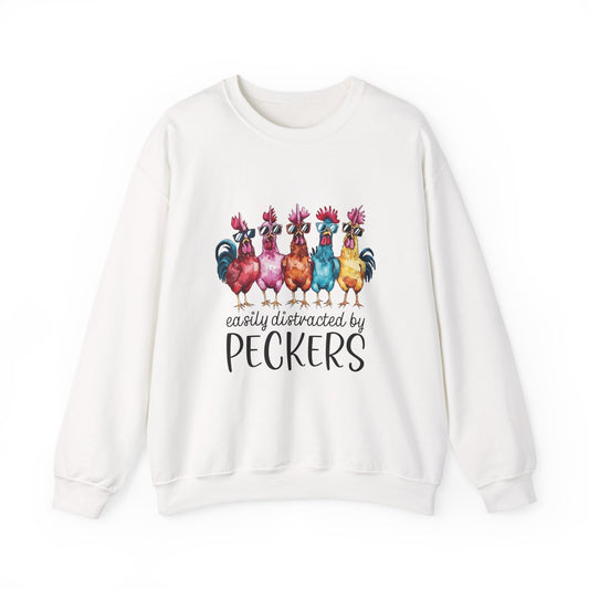 Easily Distracted by Peckers Crewneck Sweatshirt | Funny Gift, Cozy Apparel, Chicken Lover Hoodie, Humor Sweatshirt, Farmhouse Fashion