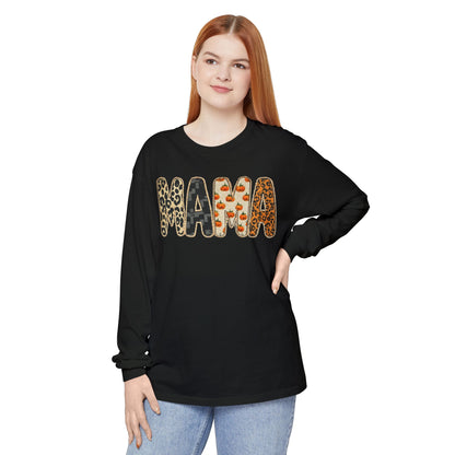 Unisex Mama Long Sleeve Tee, Cozy Graphic Top for Moms, Mother's Day Gift, Casual Wear, Animal Print Style