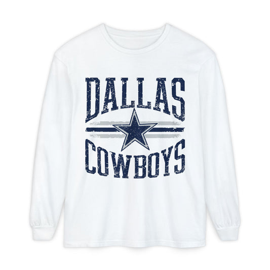 Dallas Cowboys Garment-Dyed Long Sleeve T-Shirt - Perfect for Game Days, Tailgating, Football Season, Sports Fans, Casual Wear