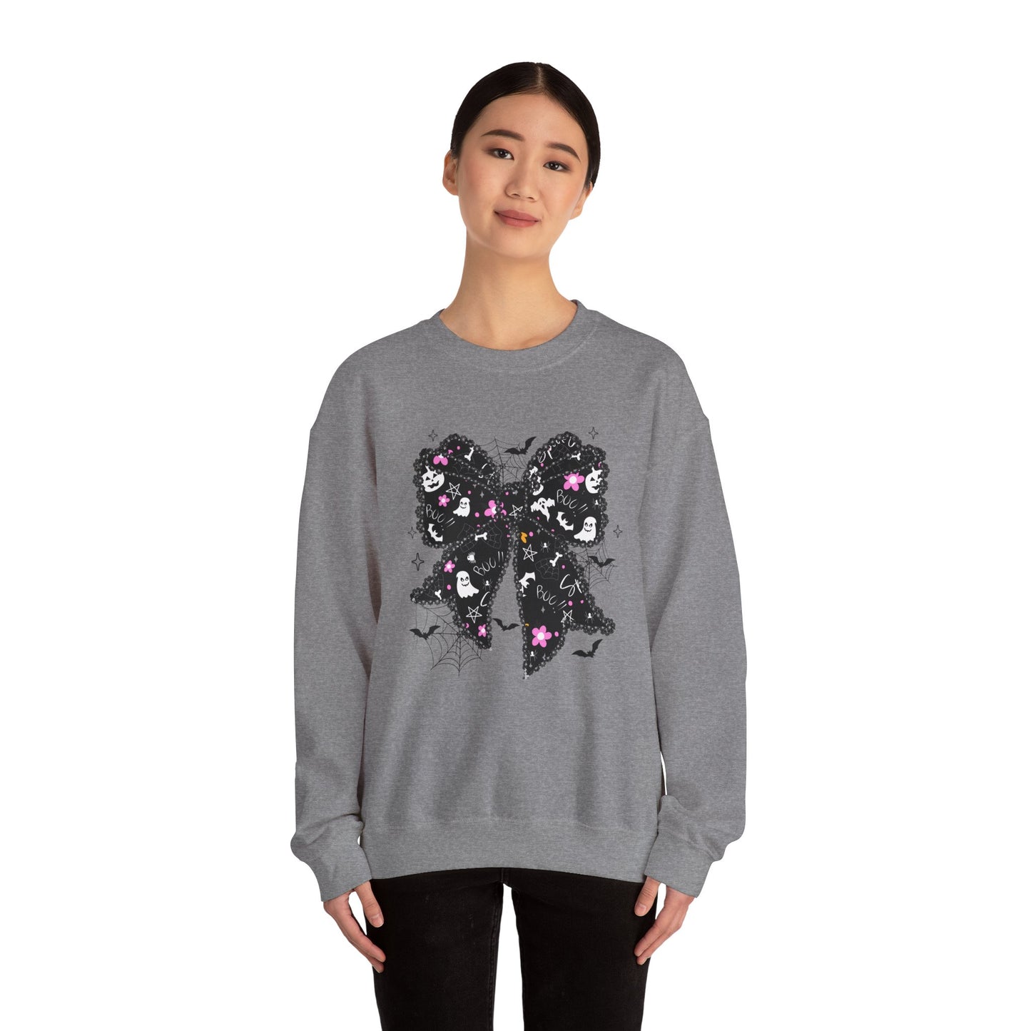 Chic Floral Bow Sweatshirt, Unisex Crewneck, Cozy Fall Fashion, Gift for Her, Perfect for Halloween & Everyday Style