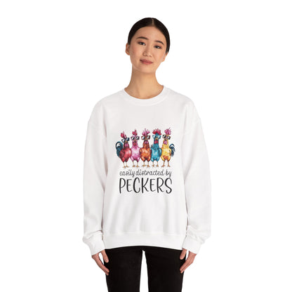 Easily Distracted by Peckers Crewneck Sweatshirt | Funny Gift, Cozy Apparel, Chicken Lover Hoodie, Humor Sweatshirt, Farmhouse Fashion