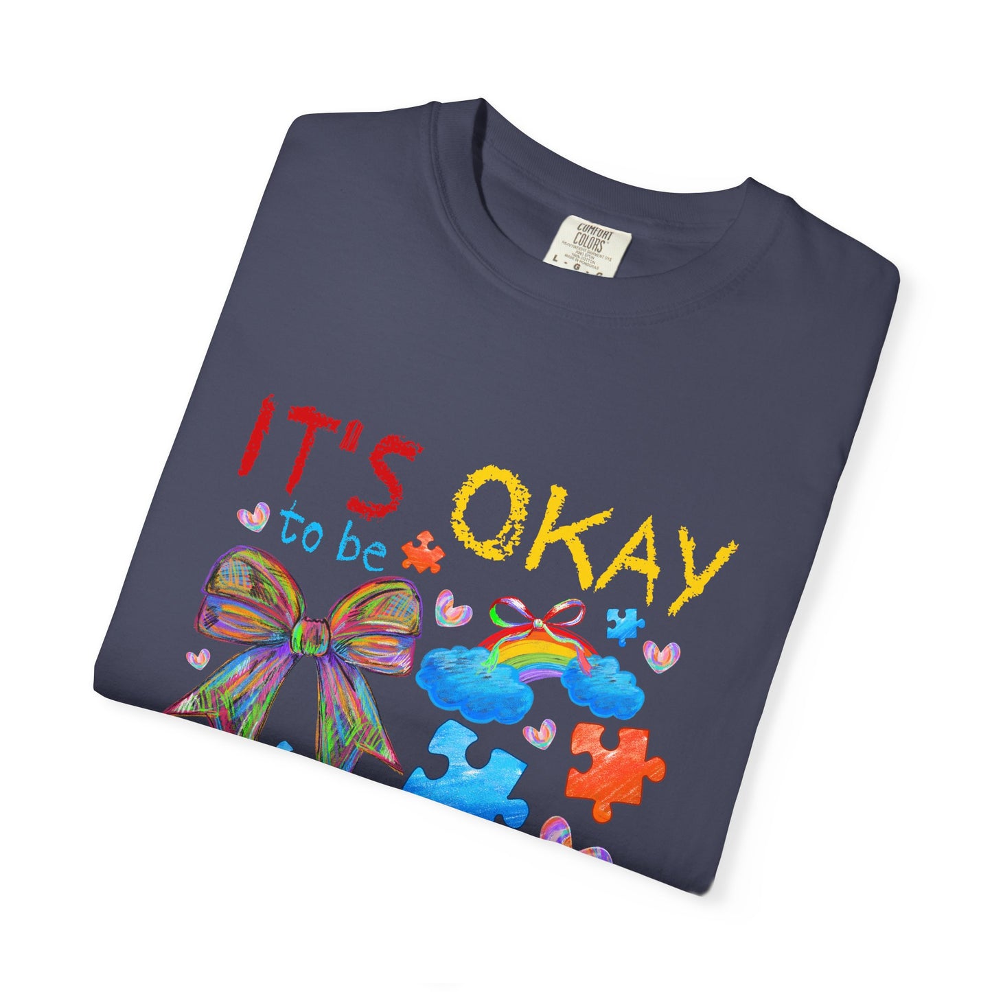 Unisex Garment-Dyed T-Shirt with Inspirational Message - It's Okay to be Different, Rainbow Puzzle Tee, Gift for Autism Awareness, [...]