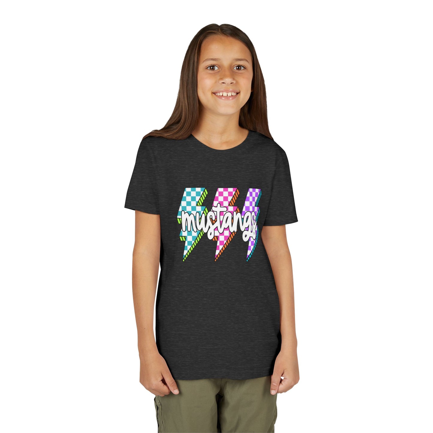 Vibrant Youth Tee - ‘Mustangs’ Graphic Short Sleeve Shirt for Kids, Perfect for Birthdays, Sports, Back to School, Gifts, and Casual Wear