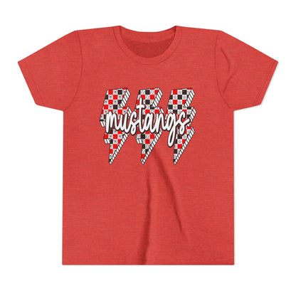 Youth Short Sleeve Tee with Mustangs Design – Perfect for Sports Fans, Team Spirit, Gifts, Birthdays, Back to School