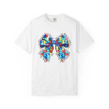 Colorful Puzzle Bow T-Shirt, Autism Awareness Tee, Unisex Comfort T-Shirt, Gift for Her, Gift for Him