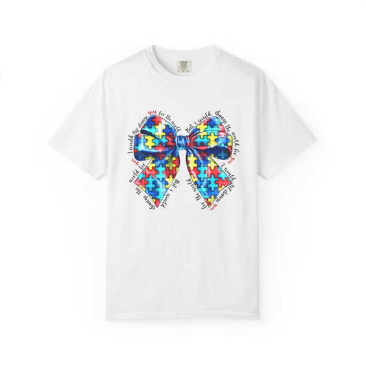 Colorful Puzzle Bow T-Shirt, Autism Awareness Tee, Unisex Comfort T-Shirt, Gift for Her, Gift for Him