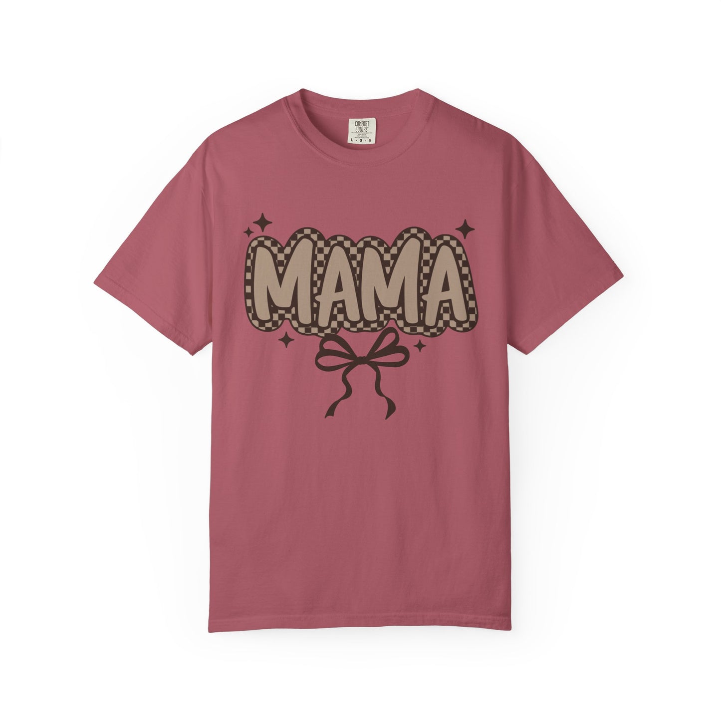 Mama Graphic T-Shirt — Retro Patch Lettering with Bow