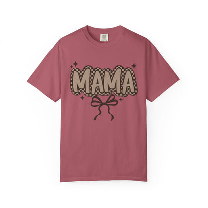 Mama Graphic T-Shirt — Retro Patch Lettering with Bow
